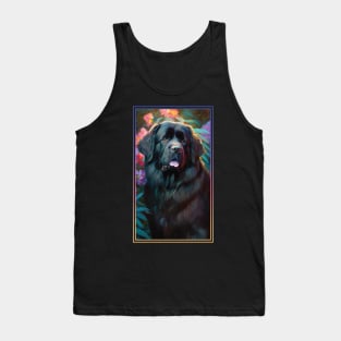 Newfoundland Dog Vibrant Tropical Flower Tall Digital Oil Painting Portrait Tank Top